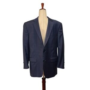 Peter Millar Mini Check Plaid‎ Wool Sports Coat Blazer Mens Size 42R Blue